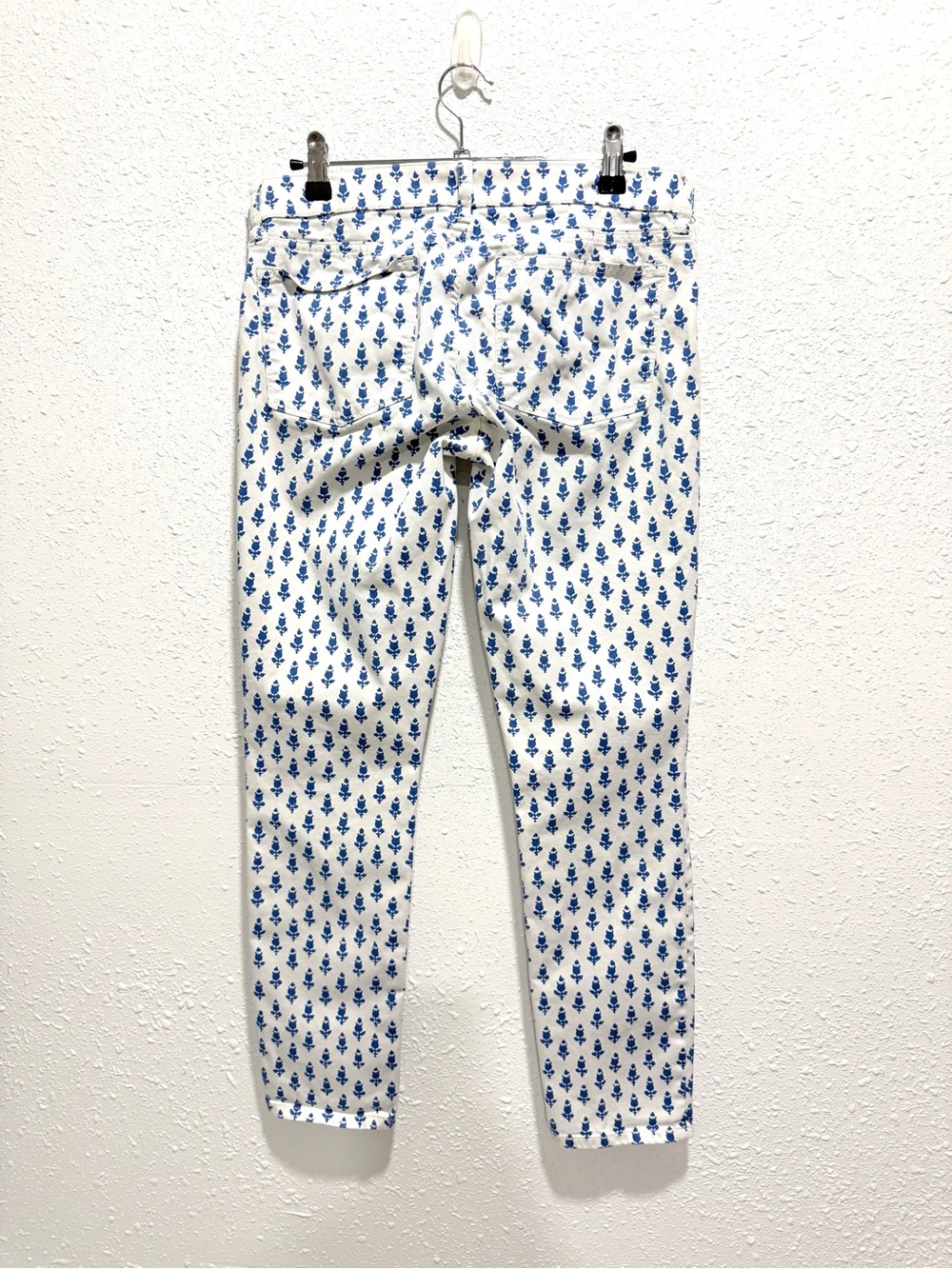 J. Crew toothpick White Ankle Pants Blue Micro Floral Print 27 - Picture 7 of 8